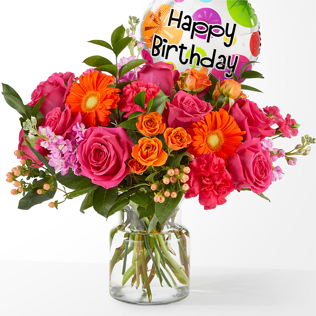 Fiesta Bouquet with Birthday Balloon – Atkinson Florist, Thornhill ON