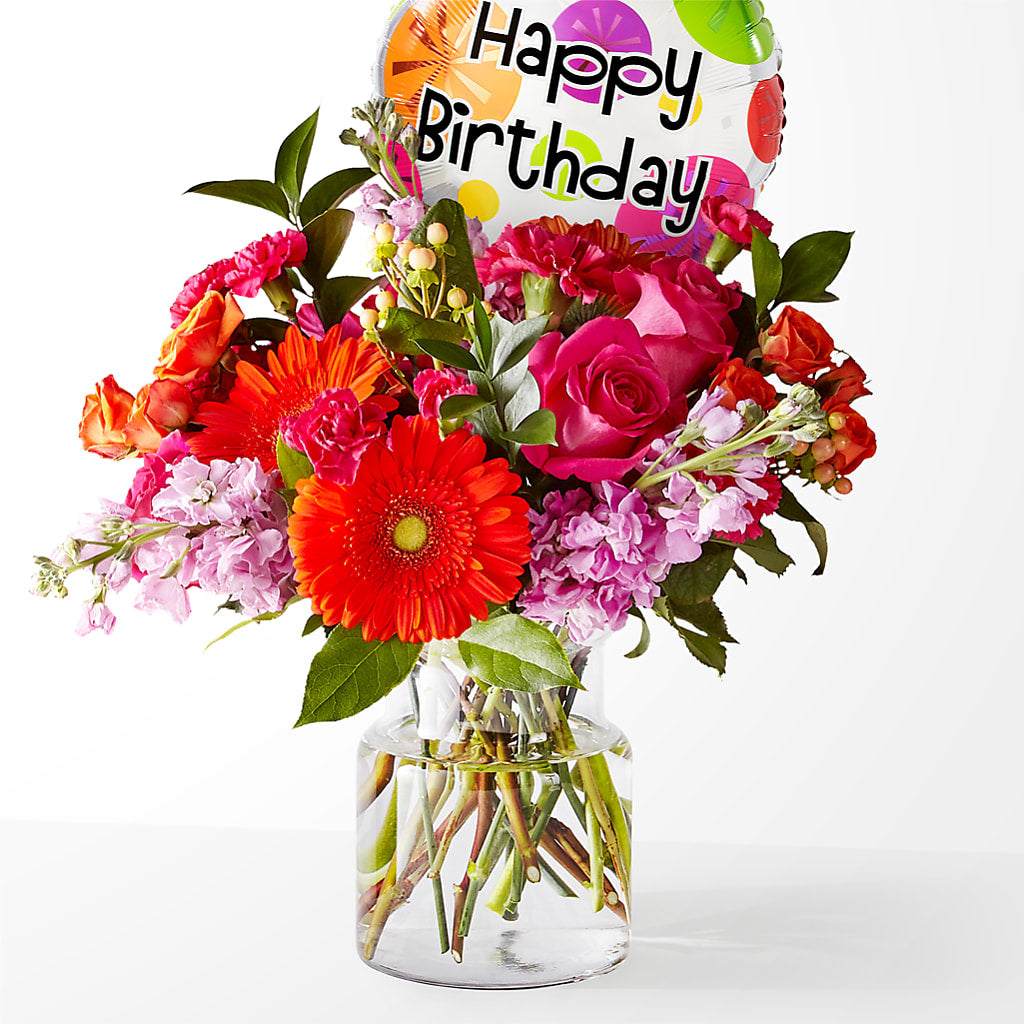 Fiesta Bouquet with Birthday Balloon – Atkinson Florist, Thornhill ON
