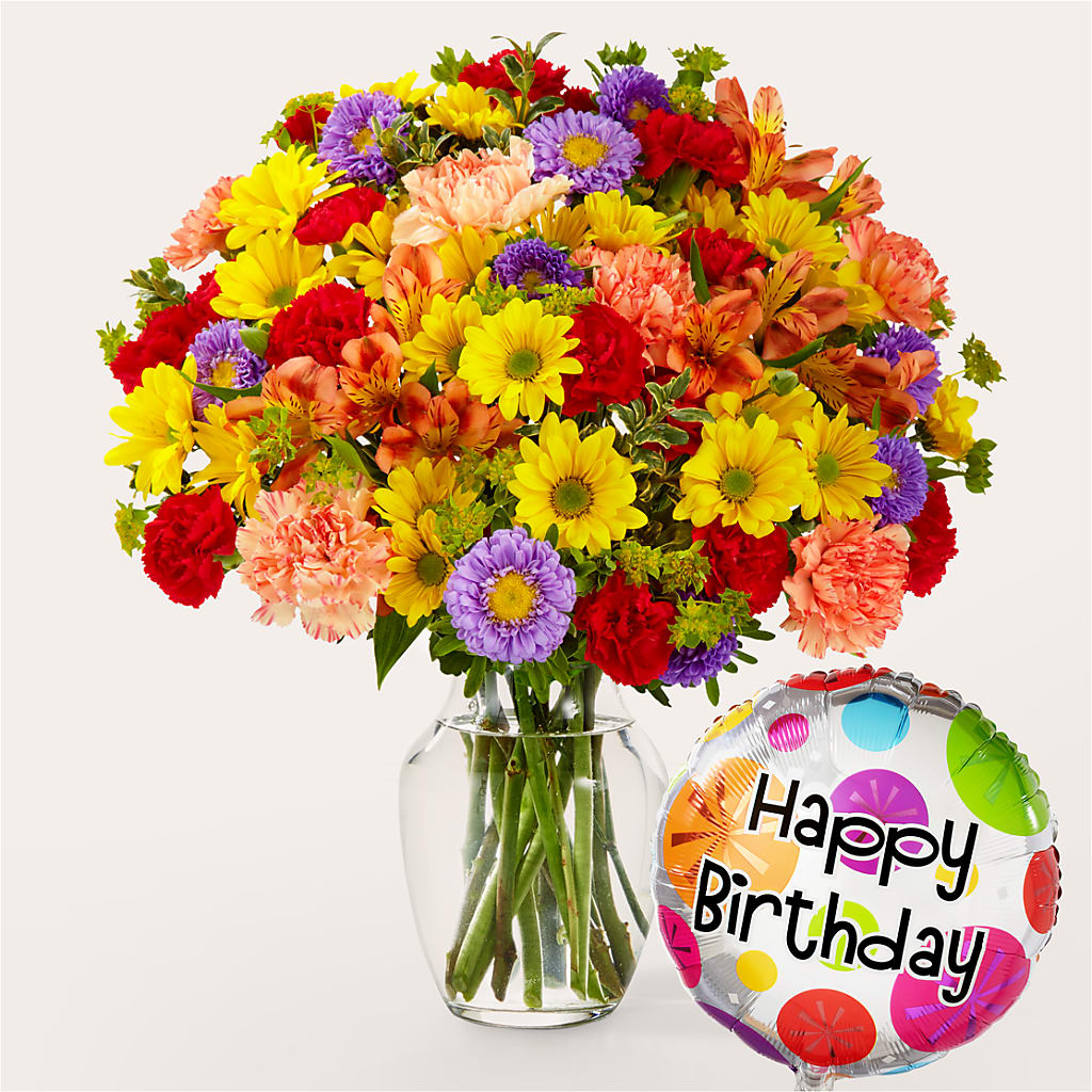 Kaleidoscope Bouquet with Birthday Balloon – Atkinson Florist, Thornhill ON