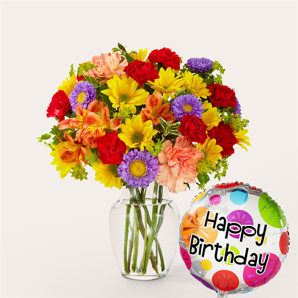 Kaleidoscope Bouquet with Birthday Balloon – Atkinson Florist, Thornhill ON